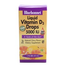블루보넷 리퀴드 비타민 D3 드롭스 5000IU 내추럴 시트러스 글루텐 프리, 1개, 30ml