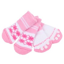 퍼피아 아가일 강아지 미끄럼방지 양말, 핑크