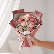 [기저귀꽃다발] 코코도르 비누꽃 꽃다발 + 쇼핑백 세트, 핑크