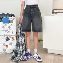 토마토팩토리 여성용 시즌 핫 트렌드 5부 와이드 데님 팬츠