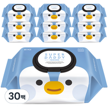 슈퍼대디 프랜즈 펭귄 유아물티슈 캡형, 80매, 30팩