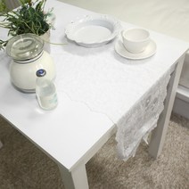 나산데코 레이스자수 테이블러너, 플로랄 화이트, 2인(150 x 32 cm)