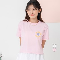 ELLE GIRL 그래픽 반팔 크롭 티셔츠 Flowers