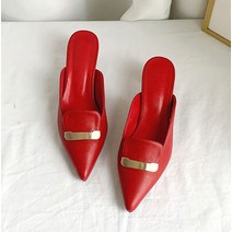 여성용 솔빈 포인티드 토 골드장식 뮬