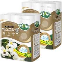 헬로 3겹 엑스트라롱 천연펄프 화장지 40m, 30롤, 2팩