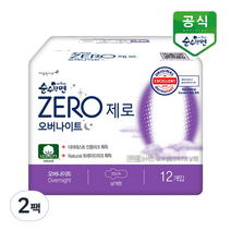 순수한면 제로 오버나이트 생리대 날개형, 12개입, 2팩