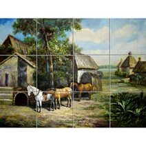 Scenery-031 말들이 묶여진 시골마을의 풍경 30 x 30 cm 12장, 혼합 색상, 1세트