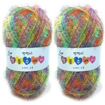 행복뜨기 반짝이 명품 나염 수세미실 2p, 30 하늘주황