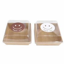 황씨네도시락 크라프트샌드 정사각 + 투명뚜껑 + 빅스마일원형 스티커 초코색 + 화이트, 20개입, 1세트