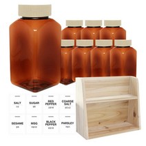 병도매닷컴 갈색 사각 PET 양념통 세트, 1세트, 갈색사각PET양념통 200ml x 8p + 미색캡 8p + 라벨스티커 8p + 오픈 2단 선반