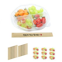 도나앤데코 4칸 하트 과일 투명 도시락 10p + 크라프트 대나무젓가락 맛있게 먹고 힘내요 10p, 1세트
