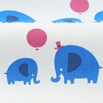 기요하라 쁘띠드폼 코끼리행진 코튼린넨 패브릭원단, 블루