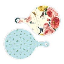 로엠디자인 서빙 원형 도마 보드 2p ParisRose 세트, ParisRose, 옥색플라워체크, 1세트