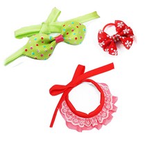 펫츠룩 강아지 고양이 스카프 나비타이 그린 + 미니 리본 레드 + 미니 샤샤 레드, 혼합 색상, 1세트