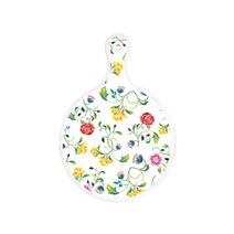 로엠디자인 양면 원형 서빙 도마 보드 로망슬림장미, 핑크플라워체크, 1개