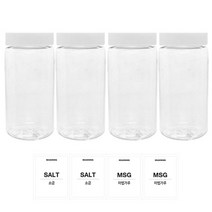 병도매닷컴 투명 PET 양념통 원형 흰색캡 350ml x 2p 세트, 2세트, 양념통 원형 2p + 투명스티커 (소금 + 마법가루)