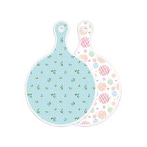로엠디자인 양면 원형 서빙 도마 보드 옥색플라워체크, 라인원형, 1개