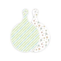 로엠디자인 양면 원형 서빙 도마 청백색사선, Happy사각패턴, 1개