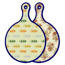 로엠디자인 블루에디션 양면 원형 서빙 도마 소나무치자색, 두목색플라워, 1개