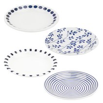 디어리빙 블루젠 접시 12cm 4p 혼합 세트, 1세트, 사각도트라인 접시 + 도트 접시 + 아이비 접시 + 회오리 접시