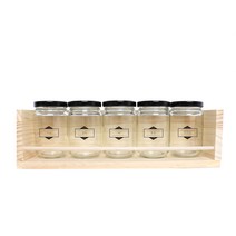 핸드팩토리 양념통 우드선반 세트, 1세트, 양념통 원형 스몰 블랙캡 5p + 1단 우드선반 대 + 더블라인스타 라벨