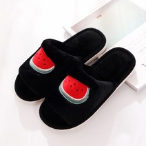 DM 알럽홈 과일자수 여성 거실화, 블랙, 1개