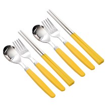 라온누리 픽미 컬러 아동 수저세트 숟가락 2p + 젓가락 2p + 포크 2p, 베이직 머스타드(Y), 1세트