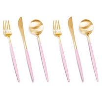 큐티폴 고아 핑크골드 디너 커트러리 3종 2인 세트, 혼합 색상, 스푼 21.5cm 2p + 포크 21cm 2p + 나이프 22cm 2p
