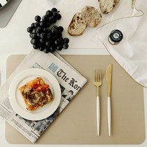 페니체 PU 투톤컬러 식탁매트 사각형, 화이트 + 베이지, 460 x 300 mm