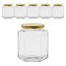 투명 육각 유리병 500g 골드캡, 6개, 유리병 6p