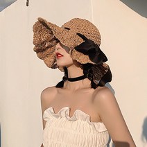 마켓에이 빅리본 썸머 롱챙 라피아햇