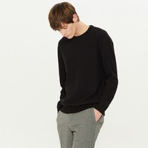 TNGT 남성용 솔리드 단색 면혼방 니트 TGSW0A101BK