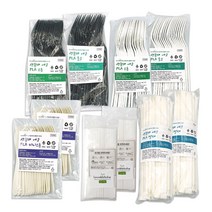 르몽드베베 캠핑 일회용 PLA 스푼 2종 x 20p + 미니스푼 40p + 포크 2종 x 20p + 빨대 100p + 요구르트 빨대 200p 세트, 1세트