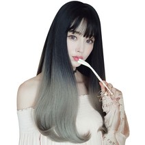 뿌이뿌이가발 여성 긴 생머리 통가발, 블랙그레이, 1개