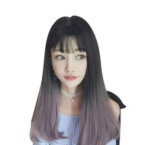 뿌이뿌이가발 여성 긴 생머리 통가발, 블랙핑크, 1개