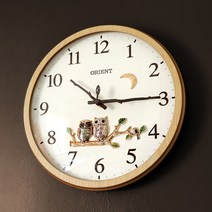오리엔트 무소음 빅 부엉이 달과나무장식 우든프레임 벽시계 OT892, 혼합색상