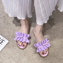 올나인 여성용 파스텔 프릴 뮬 슬리퍼형 샌들