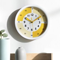 HC 투톤 무소음 어린이 교육용 인테리어 벽걸이시계 250 x 45 mm, 옐로우