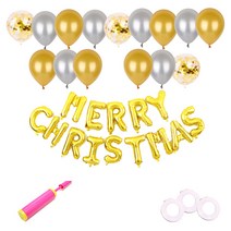 파티쇼 은박풍선세트 MERRY CHRISTMAS 골드 + 펄풍선 2종 x 6p + 컨페티풍선 3p + 글루닷 100p + 컬링리본 3p + 손펌푸 랜덤발송, 혼합색상, 1세트