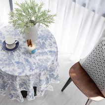 까사엘 뜨왈 원테이블커버, 화이트 + 블루, 4인