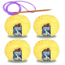 미소털실 뉴 애니 울 털실 50g x 4p + 줄바늘 세트, 1세트, 6003옐로우