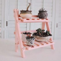 더플로우 조립식 원목 화분 정리대 선반, 핑크, 2단