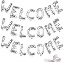 웰컴 메시지 은박 풍선 3p + 글루닷, 실버, 1세트