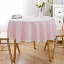 알럽홈 무지 코튼 레이스 원형 식탁보, 핑크, 140cm