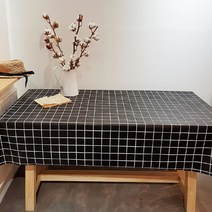블랙체크 방수 테이블보, 혼합색상, 137 x 220 cm