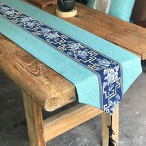 알럽홈 고전패턴 꽃자수 테이블러너, 시안네이비, 30 x 120 cm