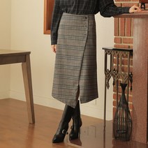 와드로브 UNBALANCE WRAP CHECK SKIRT