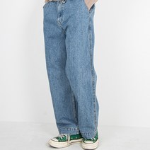 골드퍼센트 남성용 스트랩 와이드 코튼 블루 데님 팬츠