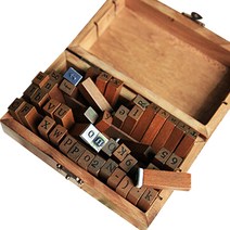 알파벳 빈티지 우드 박스 숫자 이니셜 스탬프 세트, 1세트