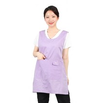 레뷰가운 포포켓 원피스 앞치마 유니폼 앞치마 가운 XL AE226, 연보라, 1개